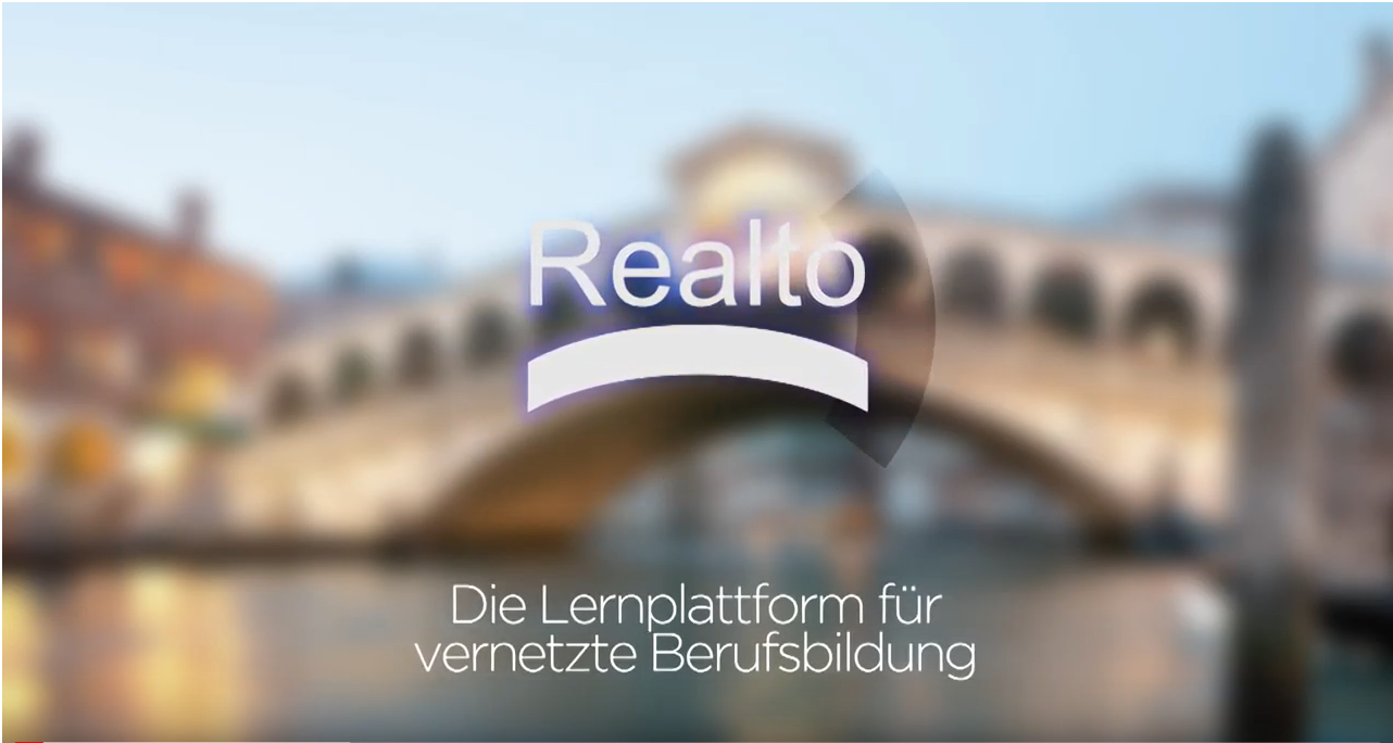 "Realto" auf verschwommen Bild einer Brücke.